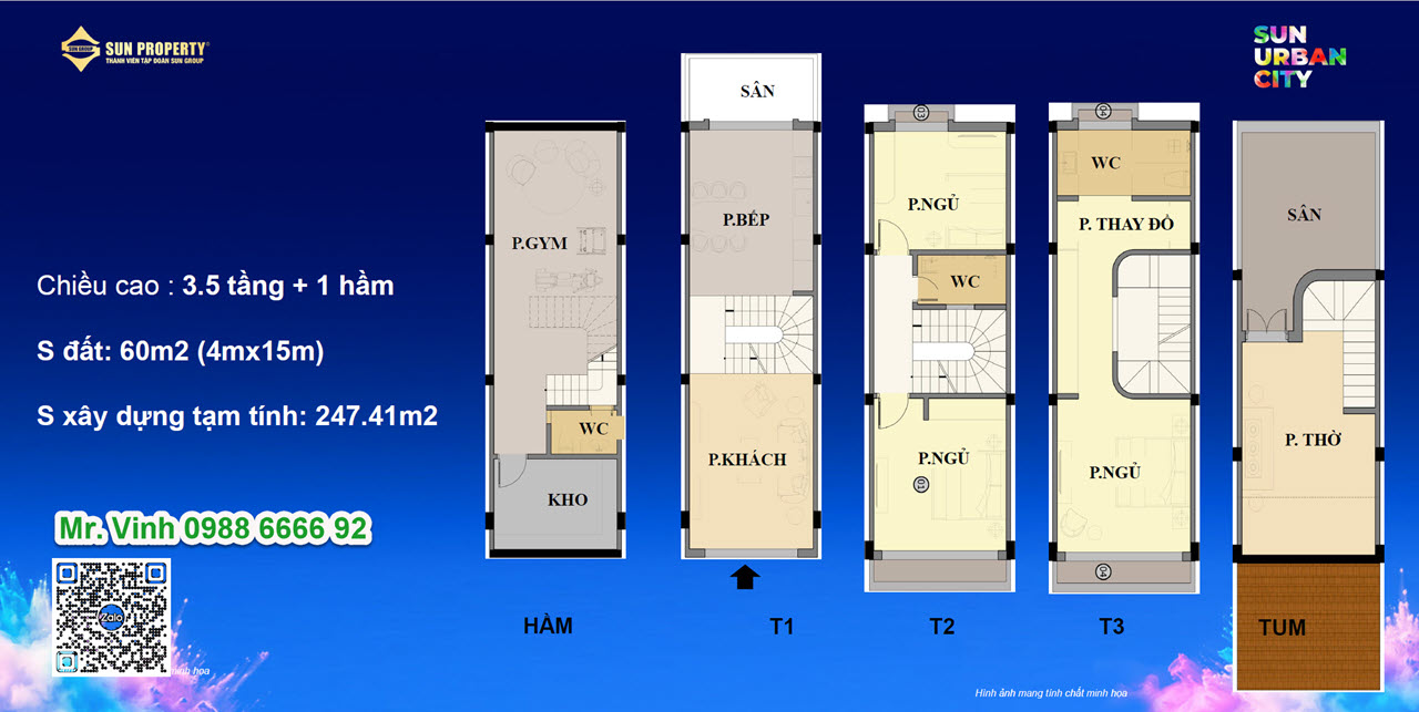 Layout thiết kế Townhouse 4m Sun Urban City