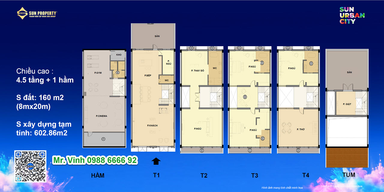 Layout Townhouse mặt tiền 8m Sun Urban City