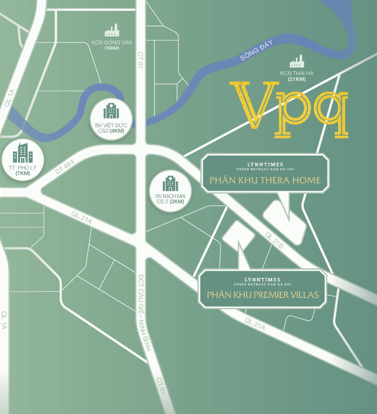 Vị tr&iacute; dự &aacute;n Lynn Times Onsen Retreat được triển khai hai b&ecirc;n tuyến đường QL21B