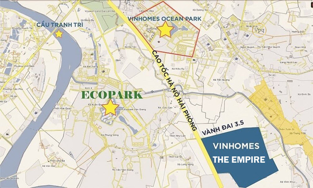 Vị trí dự án The Empire Vinhomes Ocean Park tại Hưng Yên