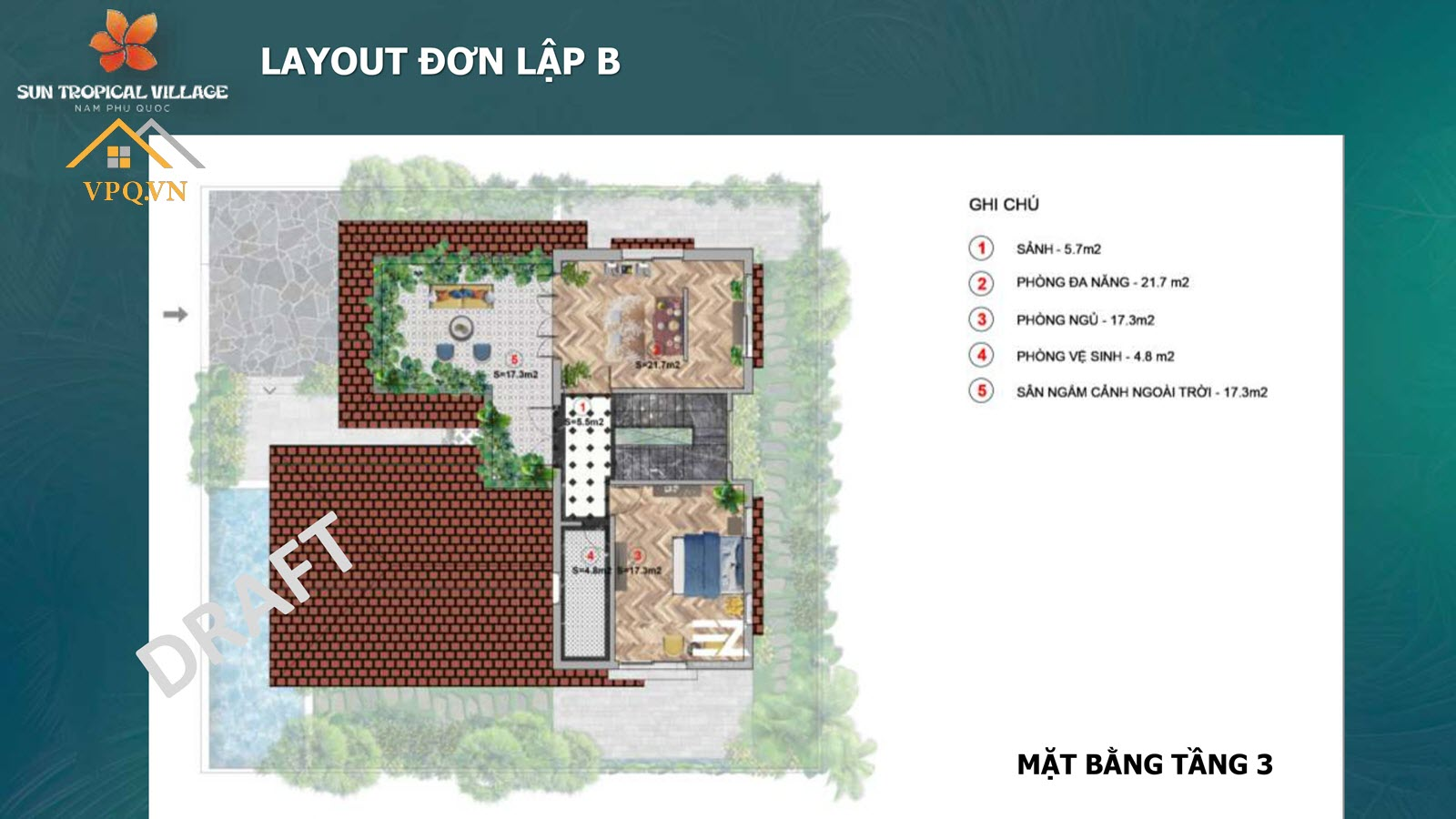 Thiết kế layout tầng 3 biệt thự đơn lập B Sun Tropical Village