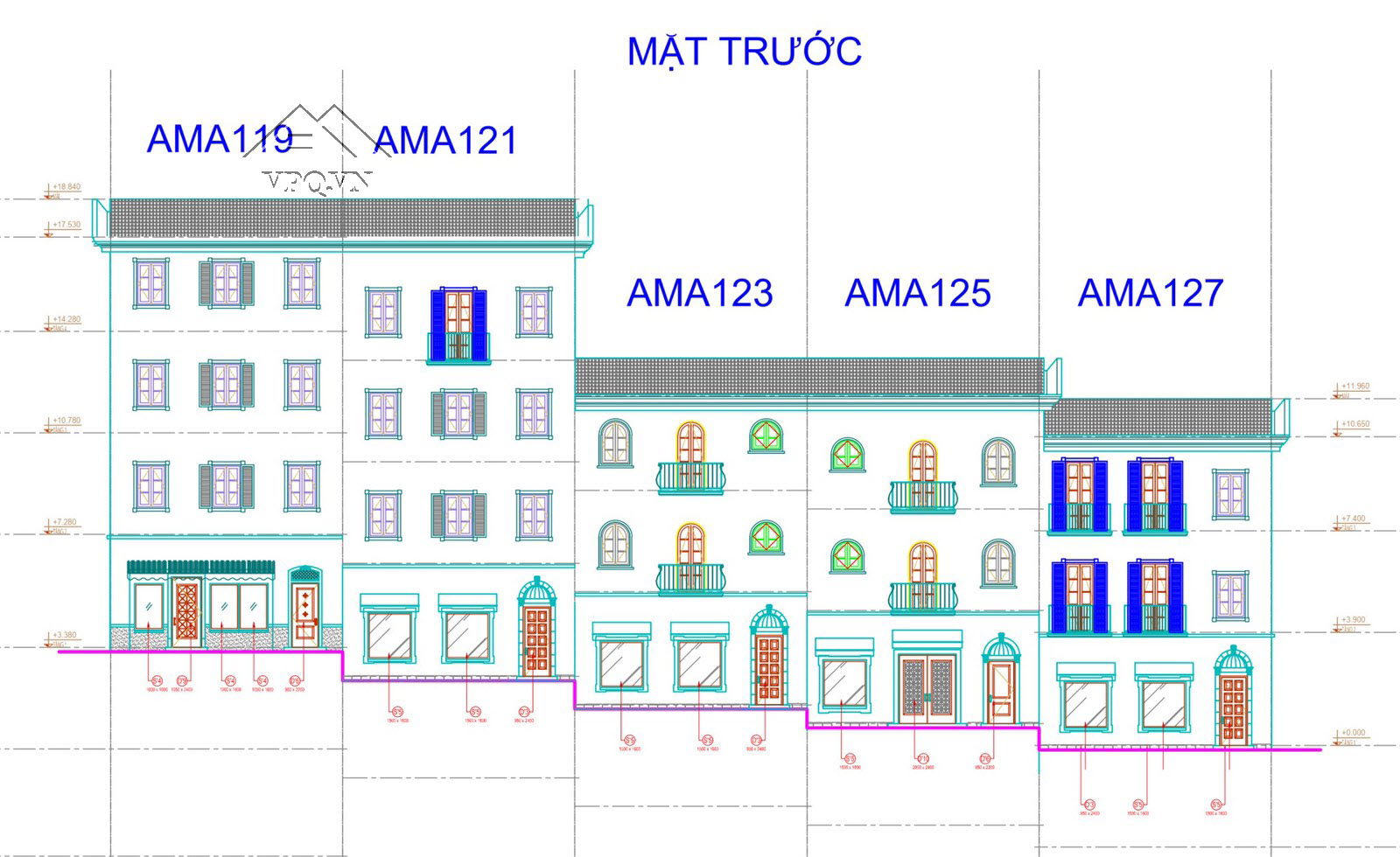 Địa hình Shophouse Địa Trung Hải cao độ mặt trước đường Amalfi