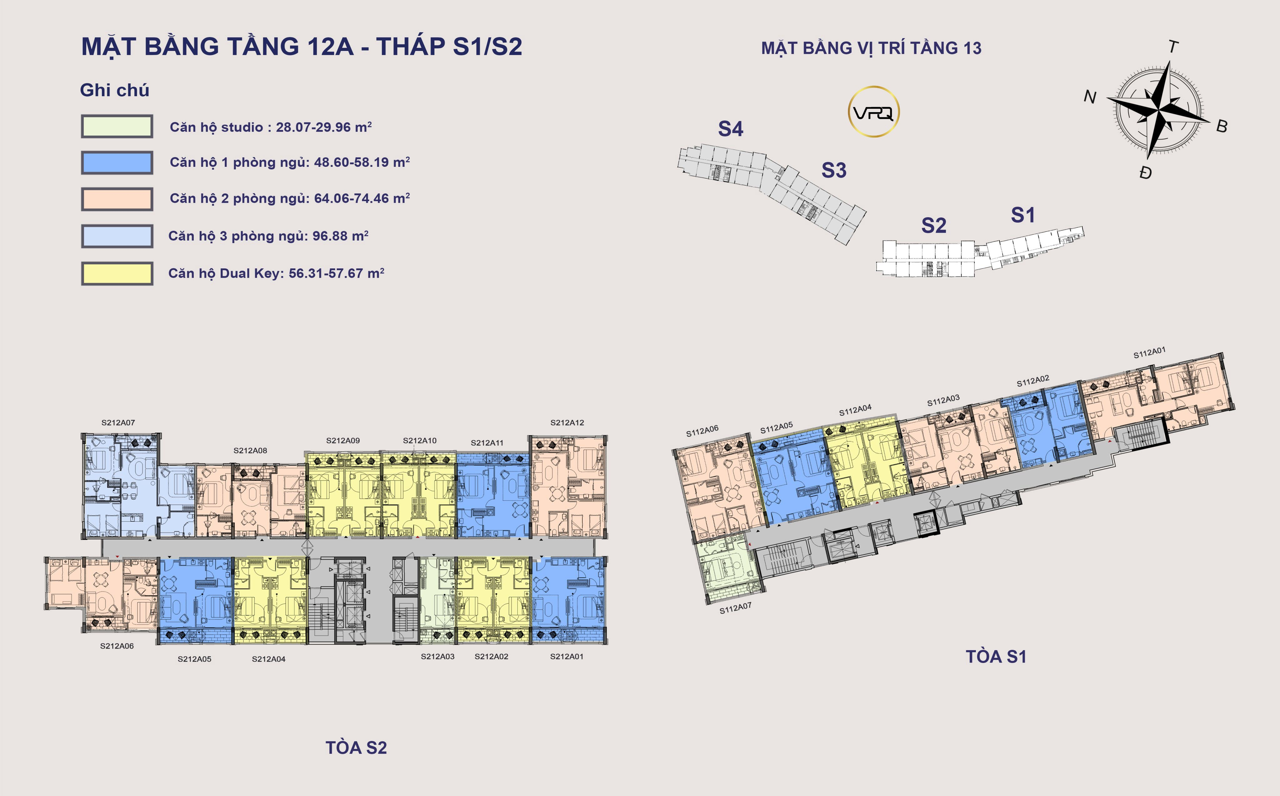 Layout mặt bằng tầng 12A The Sea Hillside tháp S1/S2