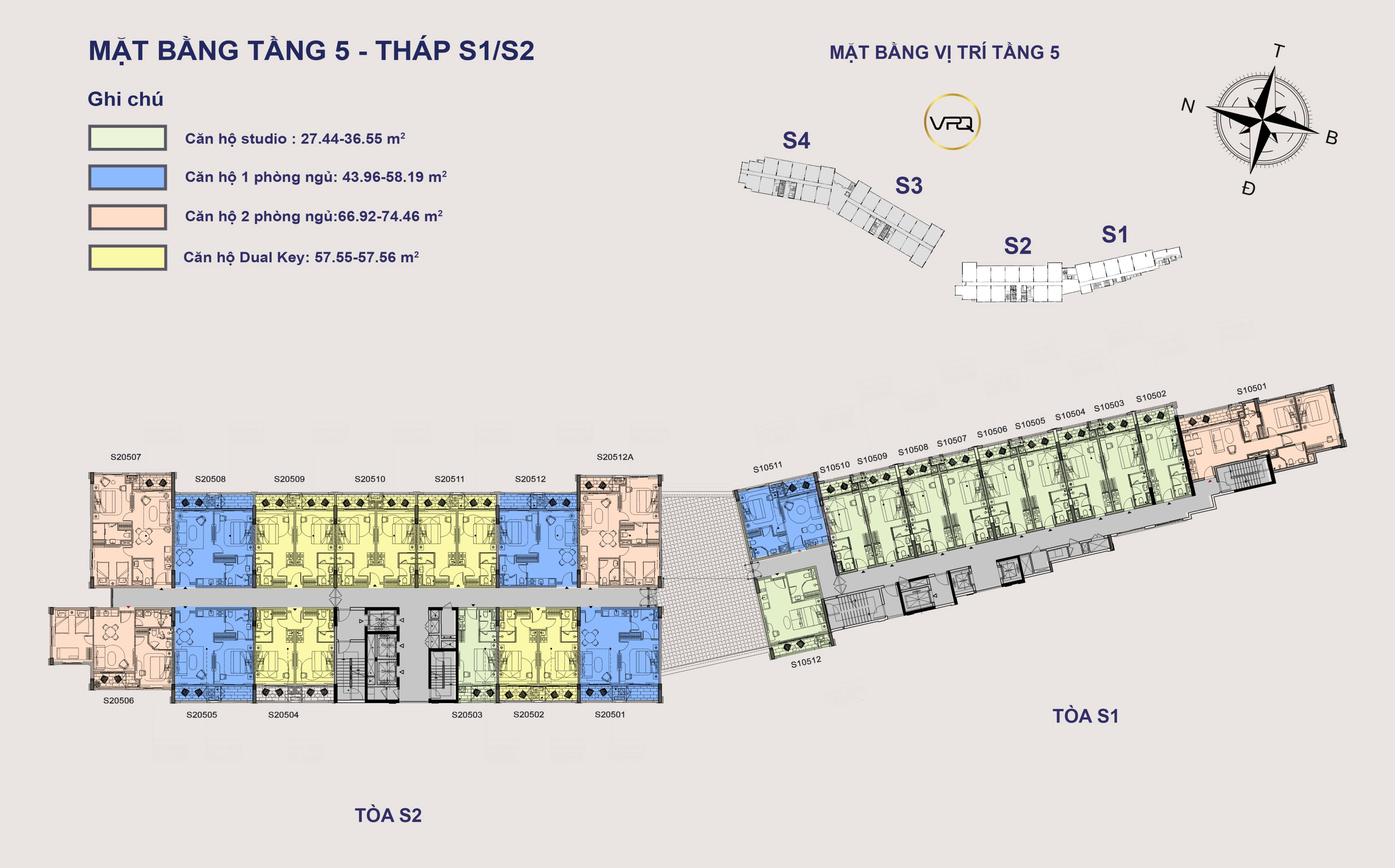 Layout mặt bằng tầng 5 The Sea Hillside tháp S1/S2