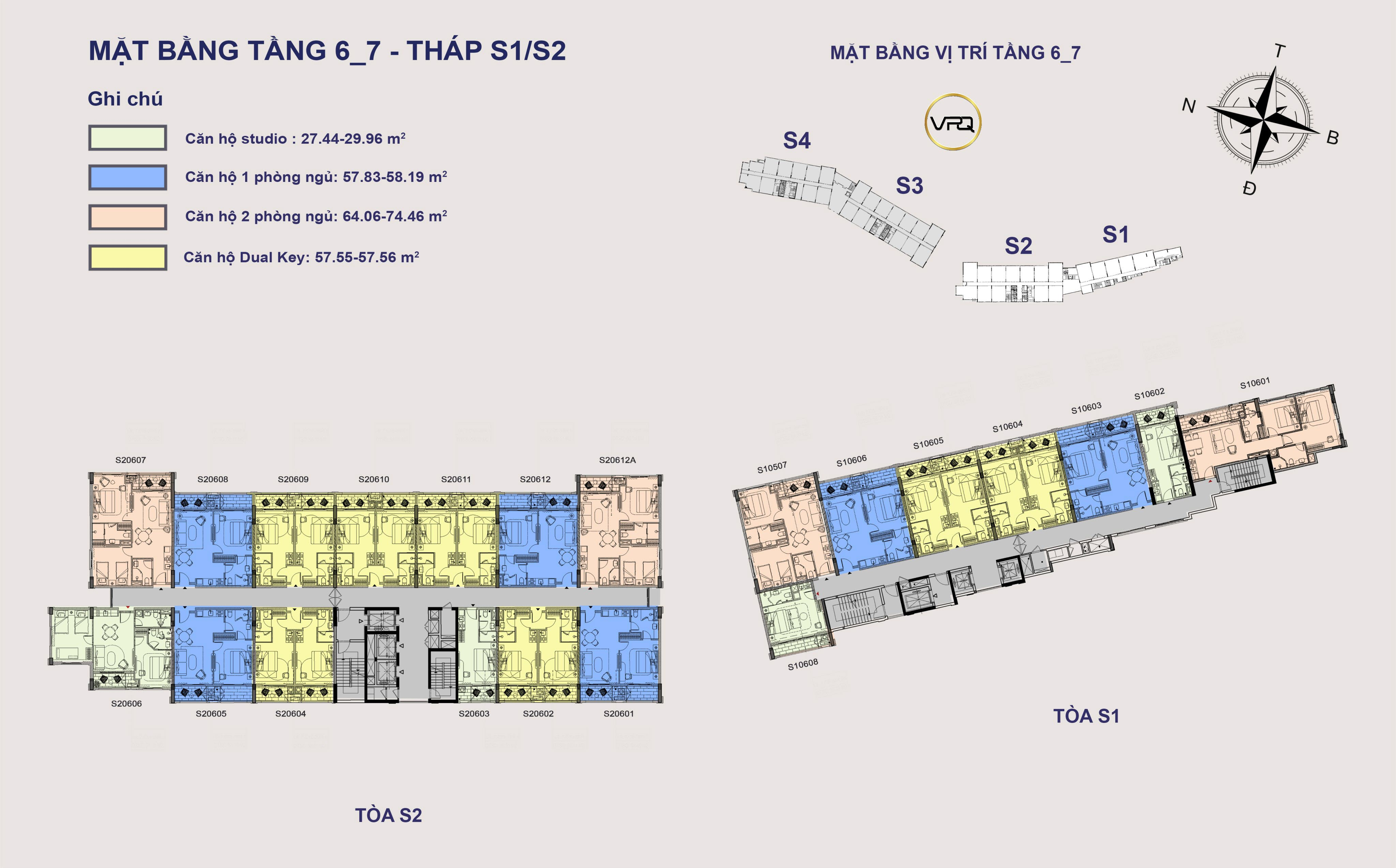 Layout mặt bằng tầng 6 + 7 The Sea Hillside tháp S1/S2