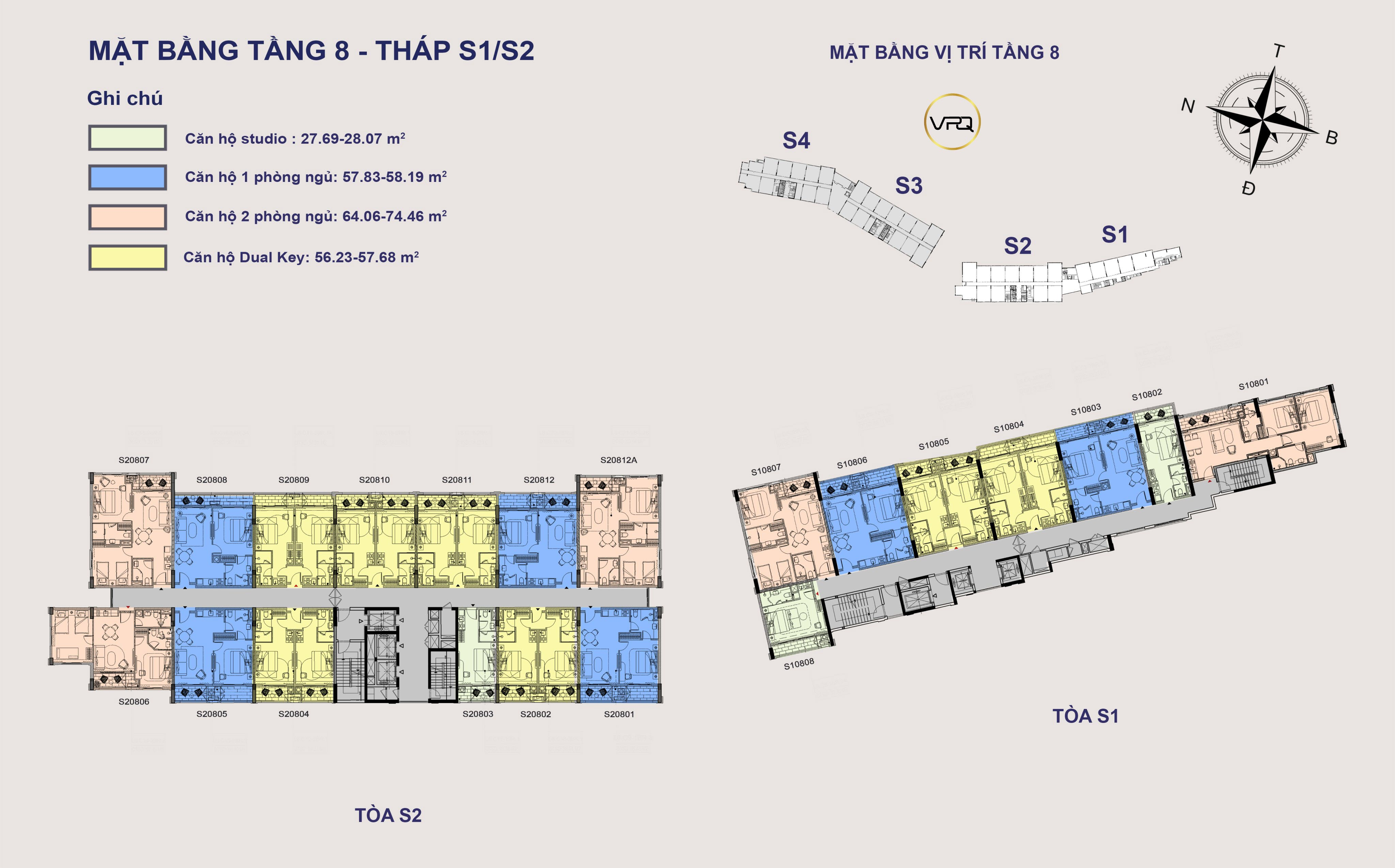 Layout mặt bằng tầng 8 The Sea Hillside tháp S1/S2