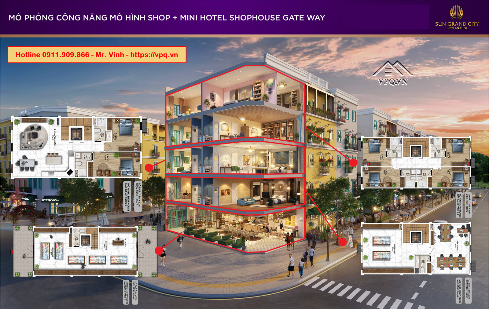 Thiết kế Shophouse Gateway An Thới mô hình nhà hàng + mini Hotel