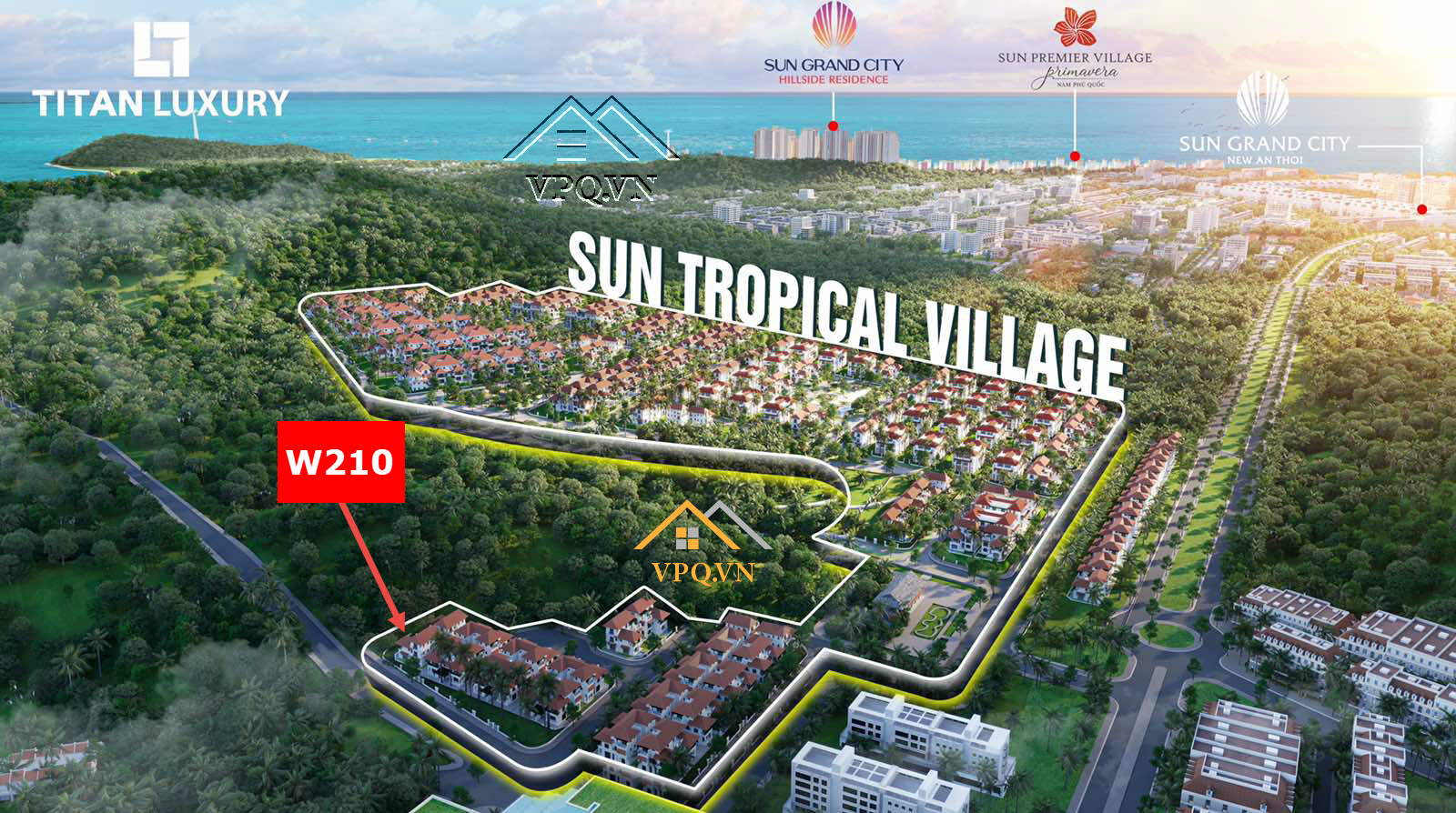Biệt thự đơn lập W210 Sun Tropical Village trong phối cảnh tổng thể dự án hướng An Thới