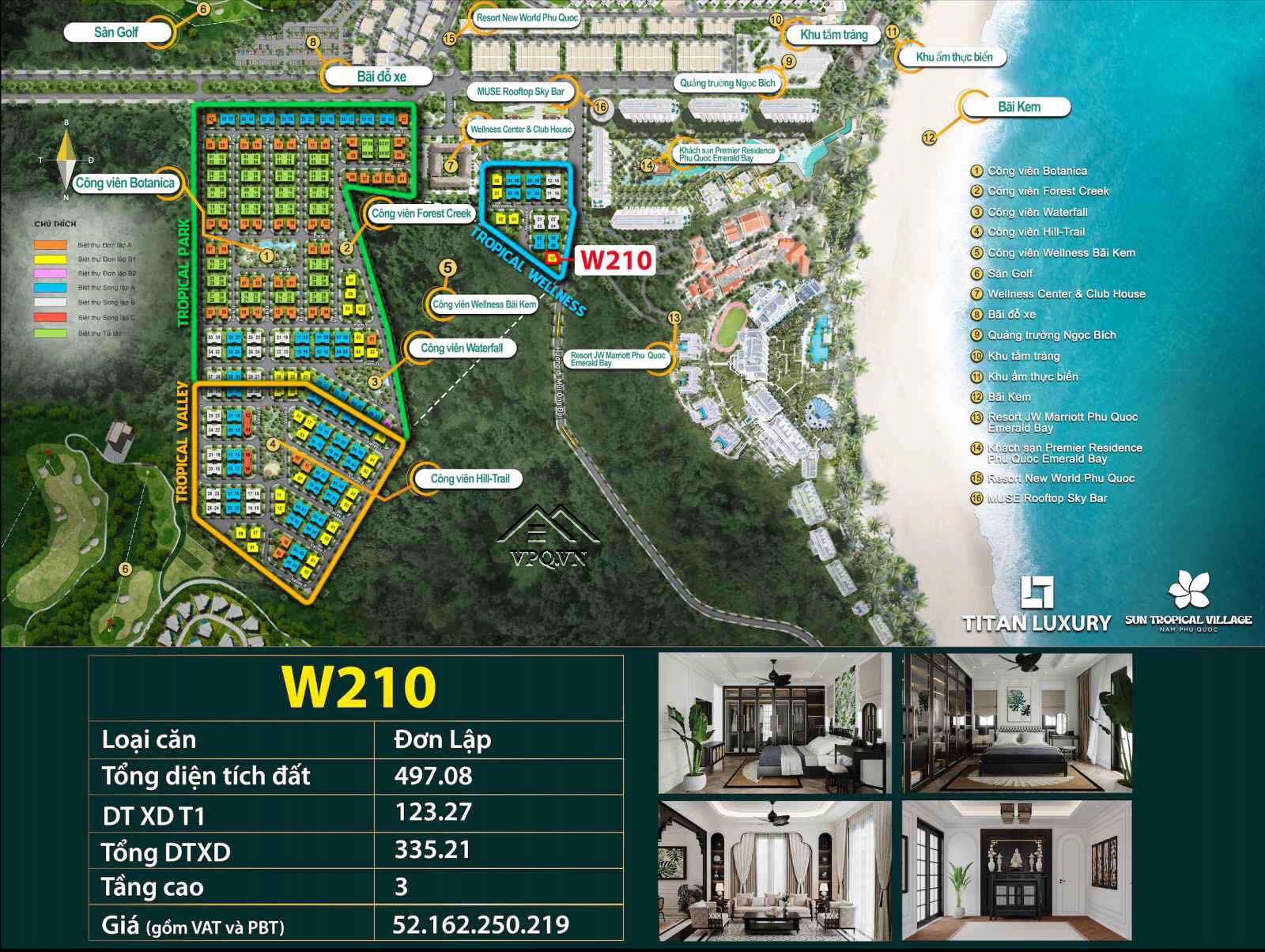 Biệt thự đơn lập W210 Sun Tropical Village trên mặt bằng dự án