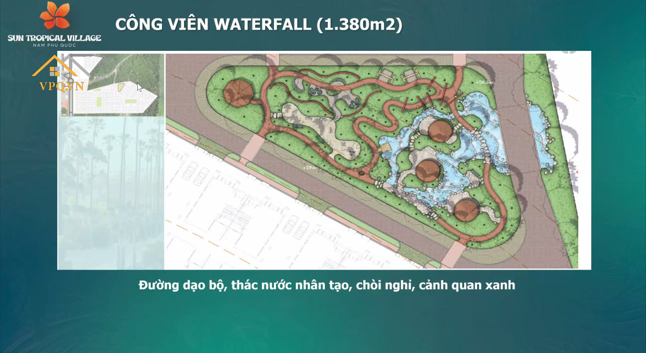 Công viên Waterfall 1.380m2 dự án Sun Tropical Village